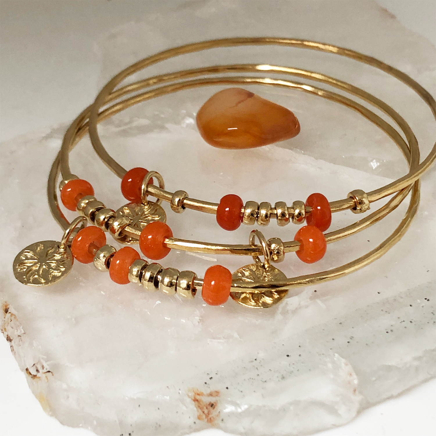 Fair Trade Bangle with Orange Recycled Glass - Mirabelle Jewellery