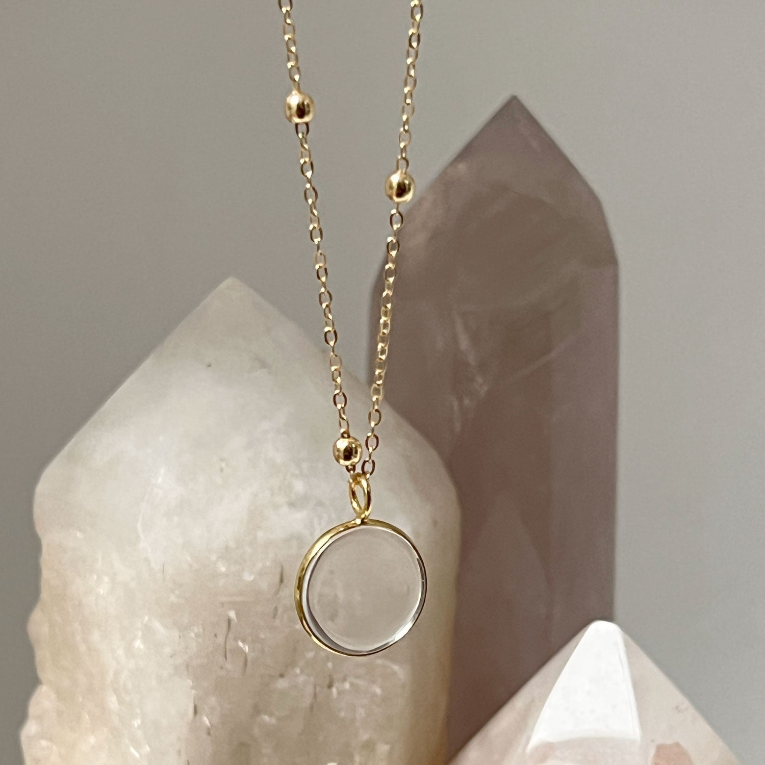 Rock Crystal Coin Pendant with chain options