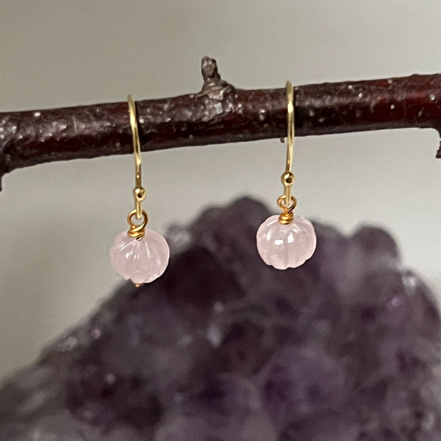 Rose Quartz Carved Earrings