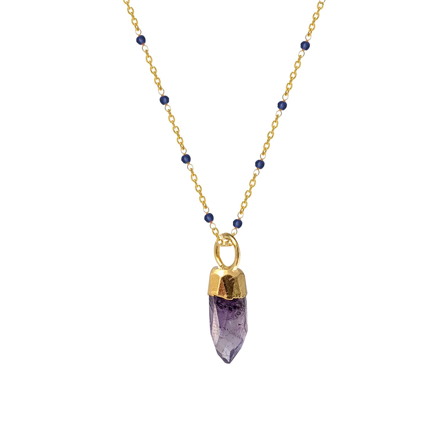 Fancy sapphire rosary with Amethyst Mini Point pendant