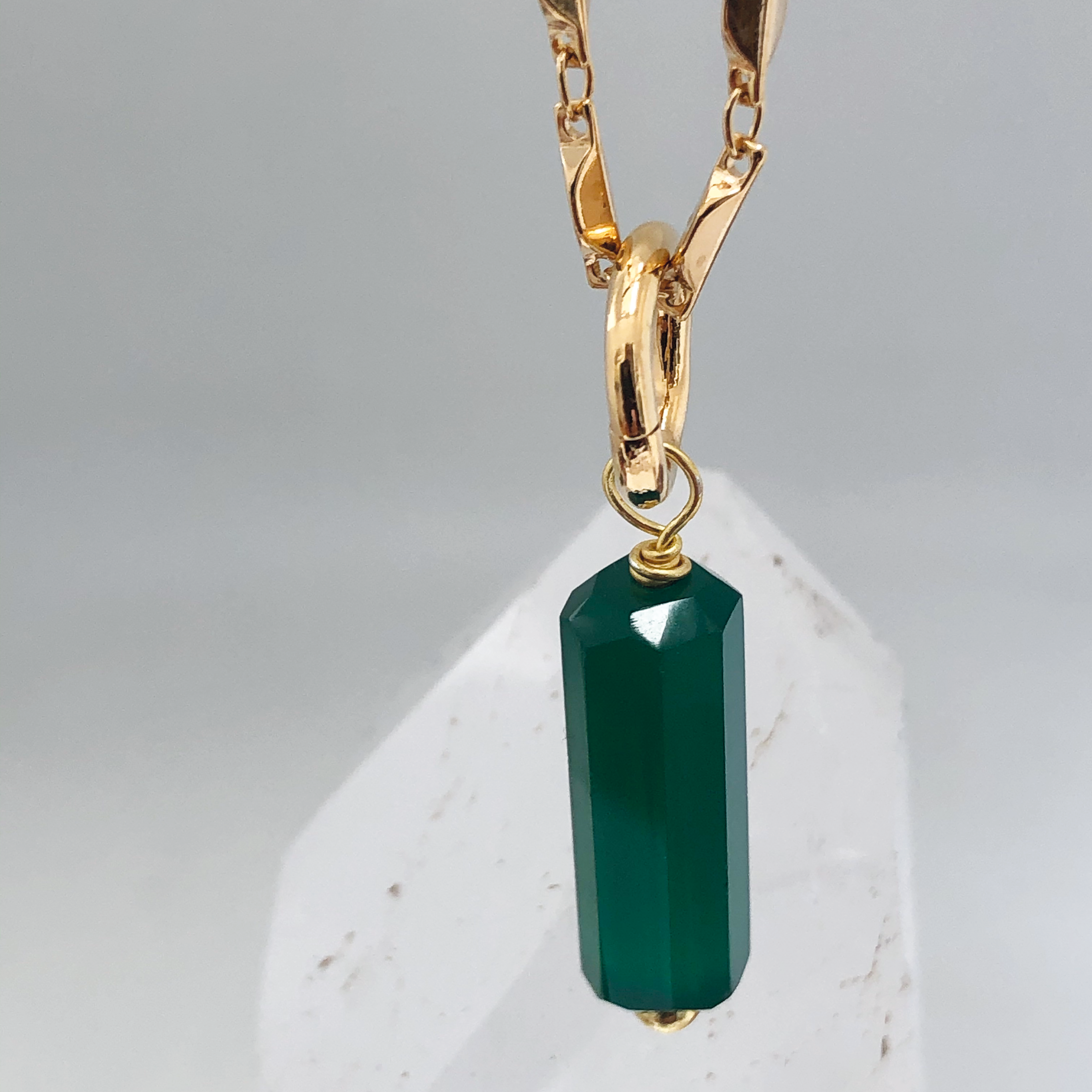 Green Onyx Baguette on Rose Chain