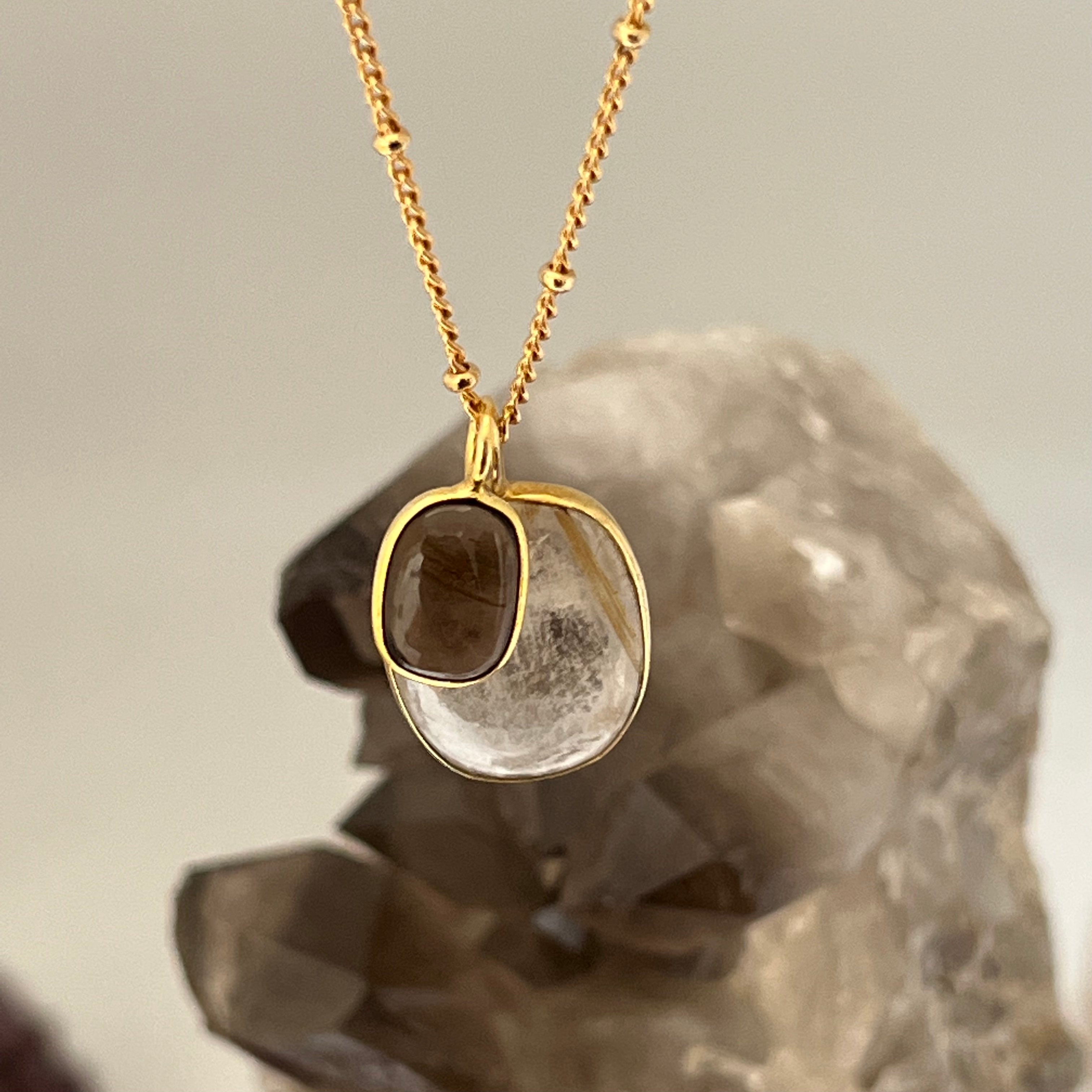 Golden Rutil Quartz Duo pendant with Smokey Quartz