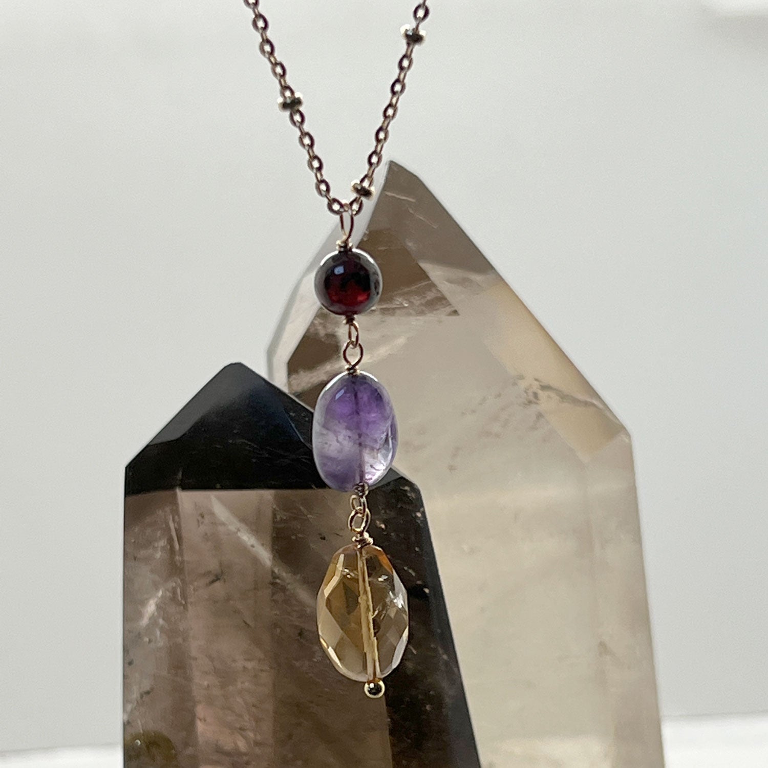 Tisha Three Stone Pendant Garnet, Amethyst and Citrine