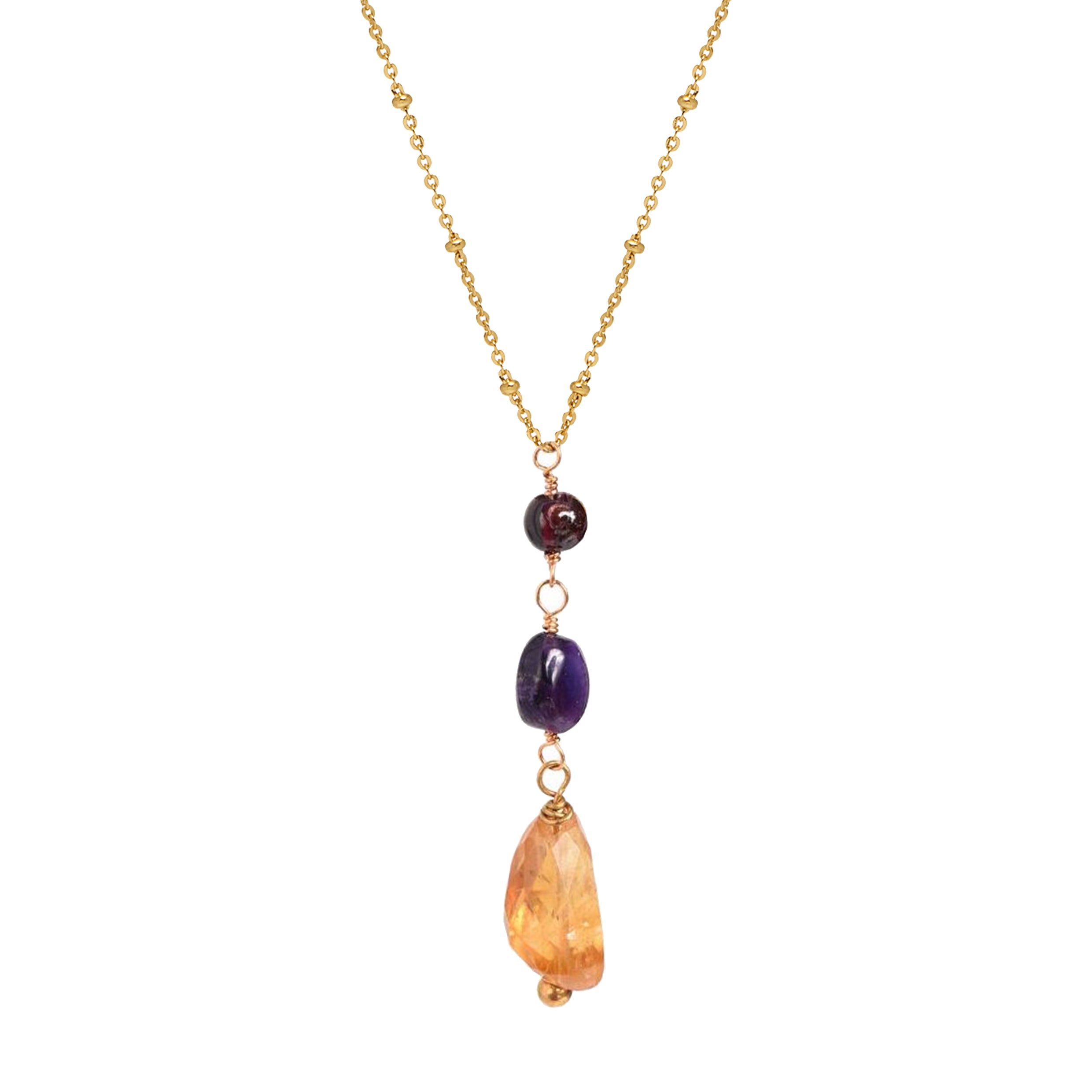 Tisha Three Stone Pendant Garnet, Amethyst and Citrine - Mirabelle Jewellery