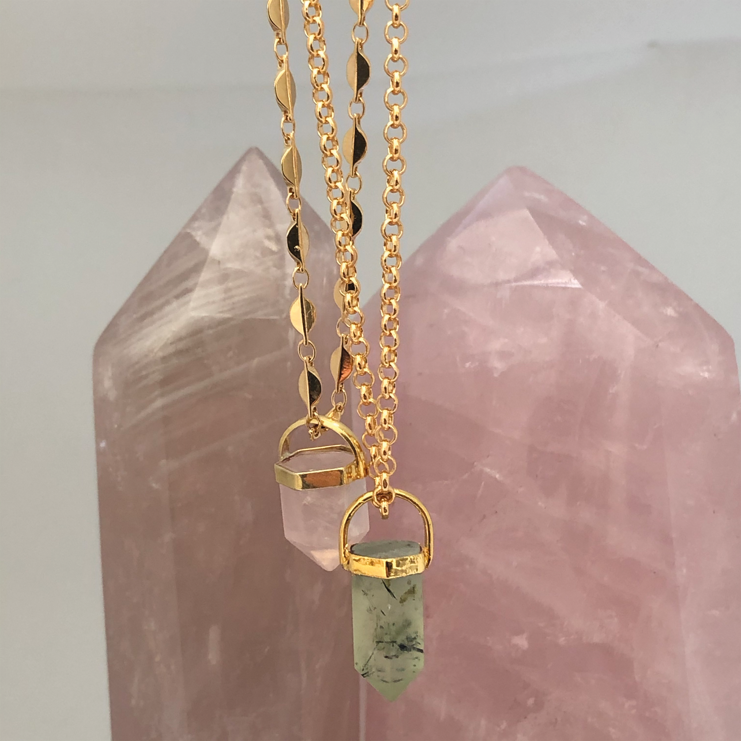 Green Prehnite Point on Baby Belcher Chain