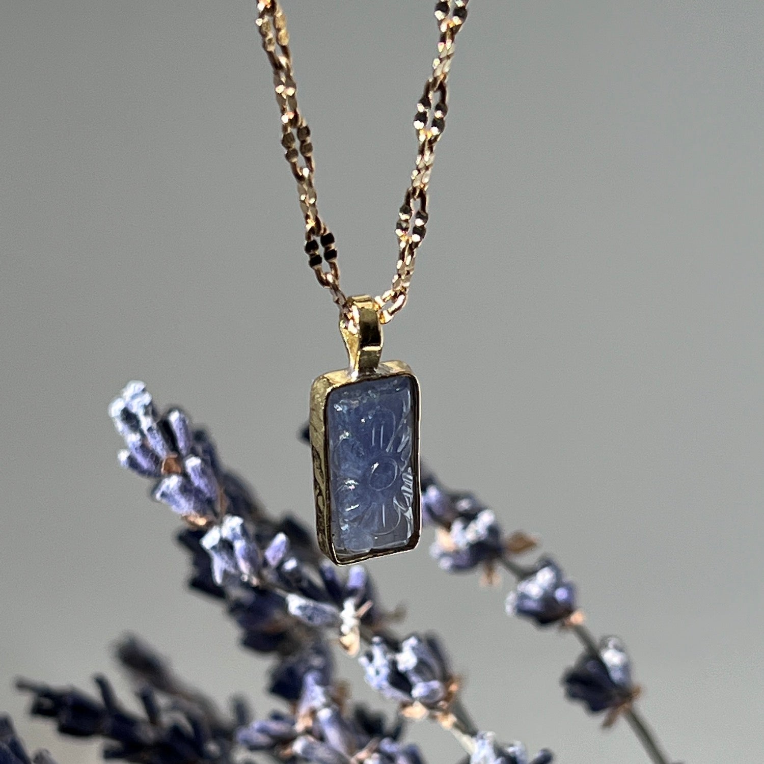Carved Iolite Pendant On Magali chain