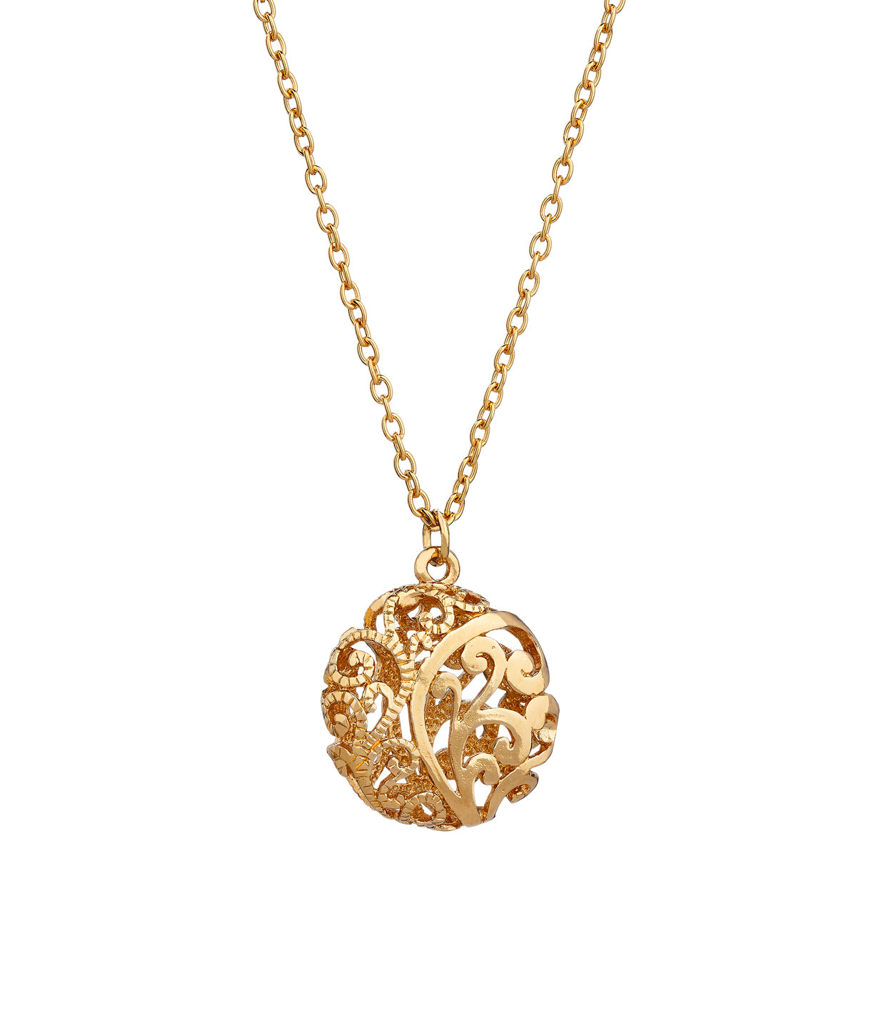 Filigree Flower Round Pendant Gold Plated on a Long Chain. - Mirabelle Jewellery